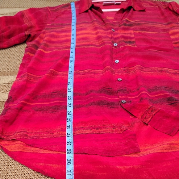 Chico's Fiery Red Striped Vintage Button-Up Shirt - Picture 8 of 9